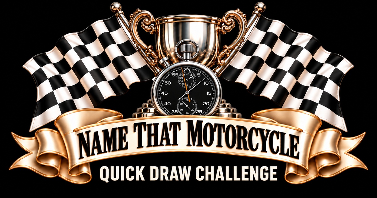 Name That Motorcycle: trophy, stopwatch and chequered flags